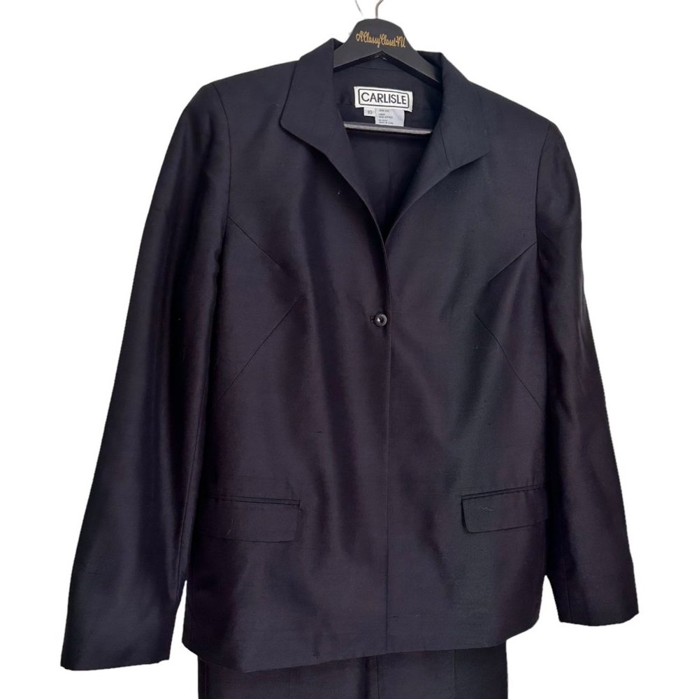 Carlisle Black Silk Button Front Blazer 10